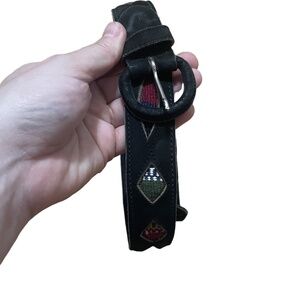 Vintage Belt Women's Size 38 Black Western Multi Color Embroidered Leather‎ Boho